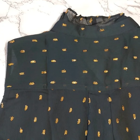 NWT Ann Taylor Black Ruffled Top with Gold Clip Dots, Size S - Picture 8 of 9